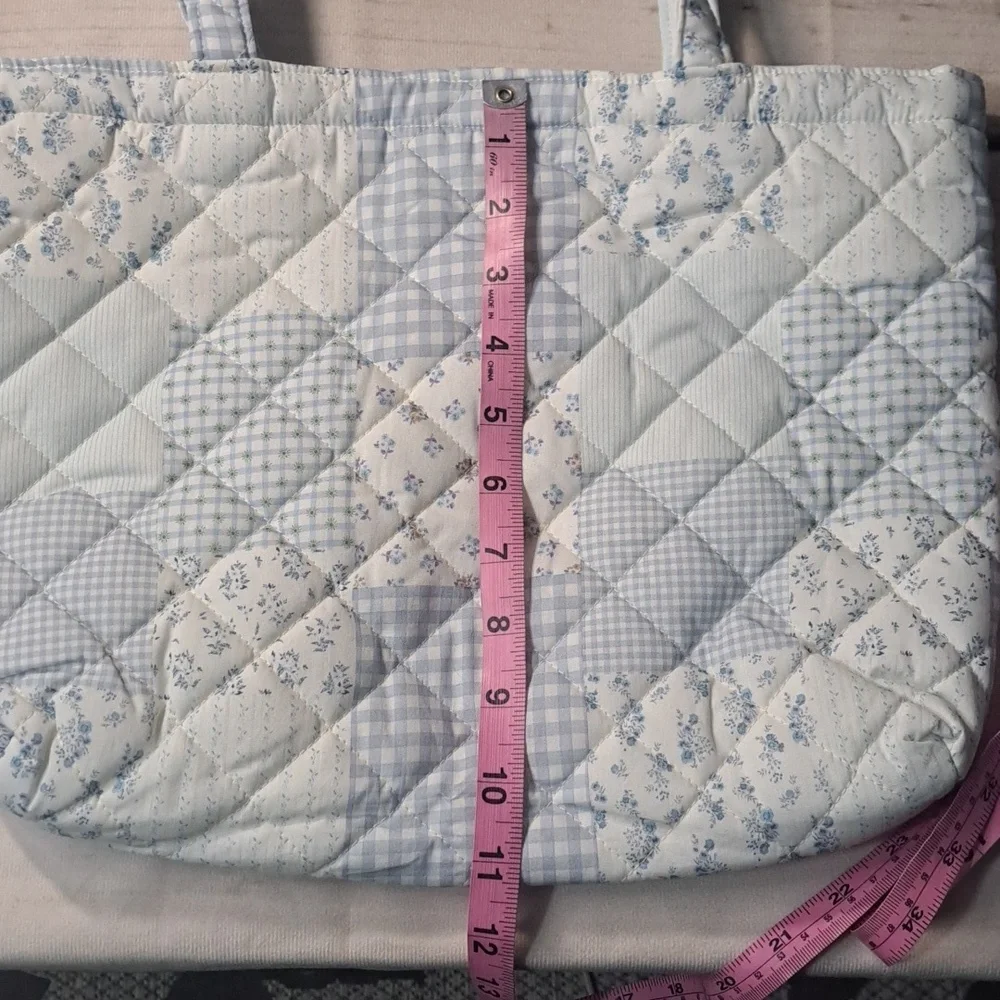Quilted Blue Floral Tote Bag French Cottage Core
